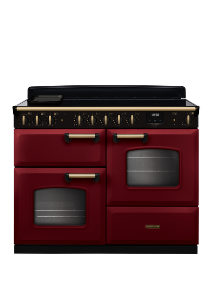 Rangemaster Classic Deluxe CLDLO110EIPBOR/AB1 110cm Electric Range Cooker with Induction Hob, Bordeaux, Bordeaux/Antique Brass
