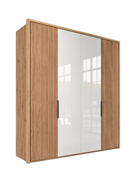 John Lewis Aspen 2m Hinged Wardrobe with 2 Glass Doors & 2 Wooden Doors, White Oak