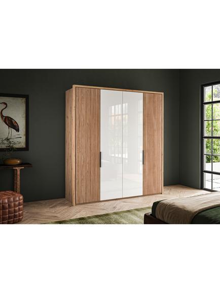 John Lewis Aspen 2m Hinged Wardrobe with 2 Glass Doors & 2 Wooden Doors - view 2, White Oak