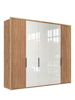 John Lewis Aspen 2.5m Hinged Wardrobe with 3 Glass Doors & 2 Wooden Doors, White Oak
