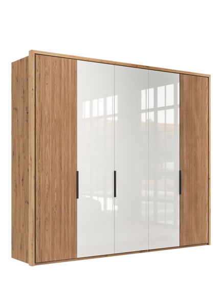 John Lewis Aspen 2.5m Hinged Wardrobe with 3 Glass Doors & 2 Wooden Doors, White Oak