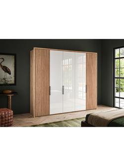 John Lewis Aspen 2.5m Hinged Wardrobe with 3 Glass Doors & 2 Wooden Doors - view 2, White Oak