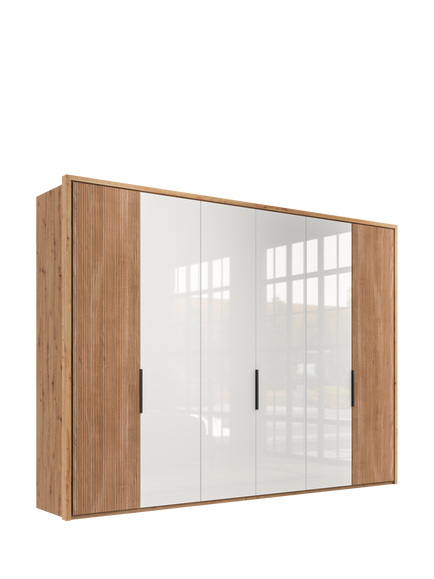 John Lewis Aspen 3m Hinged Wardrobe with 4 Glass Doors & 2 Wooden Doors, White Oak
