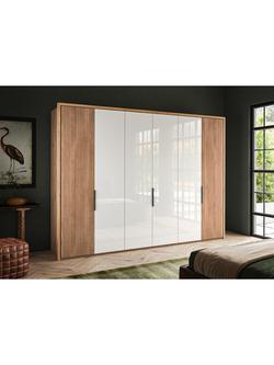John Lewis Aspen 3m Hinged Wardrobe with 4 Glass Doors & 2 Wooden Doors - view 2, White Oak