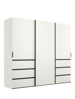 John Lewis Ascot 2.5m Sliding Wardrobe with 3 Doors & 6 Drawers, White