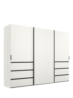 John Lewis Ascot 3m Sliding Wardrobe with 3 Doors & 6 Drawers, White