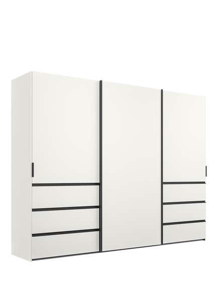 John Lewis Ascot 3m Sliding Wardrobe with 3 Doors & 6 Drawers, White