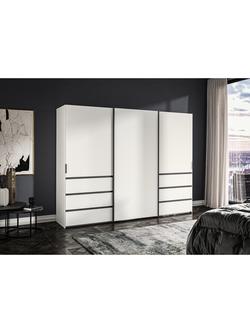 John Lewis Ascot 3m Sliding Wardrobe with 3 Doors & 6 Drawers - view 2, White
