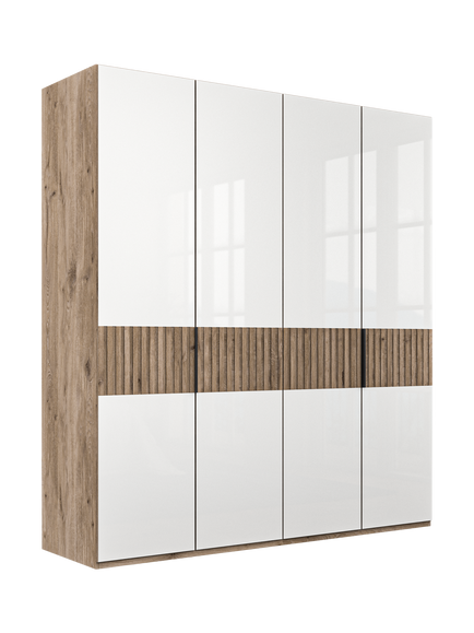 John Lewis Newlyn 2m Hinged Wardrobe with 4 Glass Doors, Nordic Oak