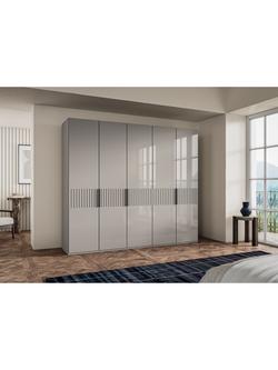 John Lewis Newlyn 2.5m Hinged Wardrobe with 5 Glass Doors - view 2, Pebble Grey