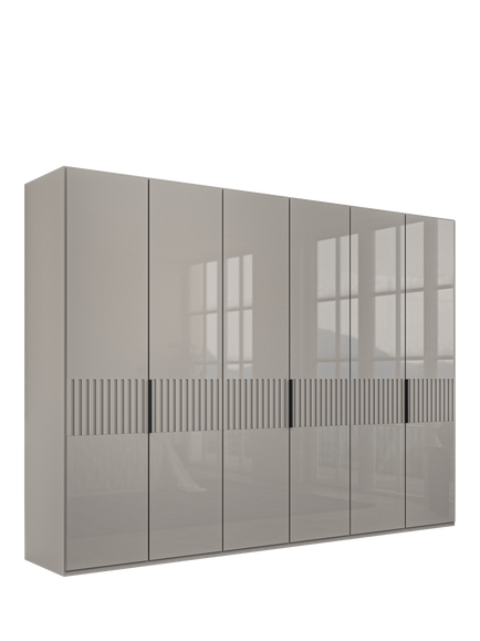 John Lewis Newlyn 3m Hinged Wardrobe with 6 Glass Doors, Pebble Grey