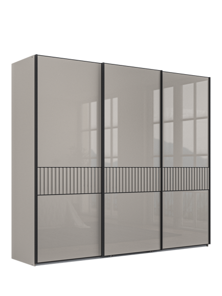John Lewis Newlyn 2.5m Sliding Wardrobe with 3 Glass Doors, Pebble Grey