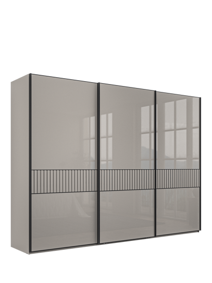 John Lewis Newlyn 3m Sliding Wardrobe with 3 Glass Doors, Pebble Grey