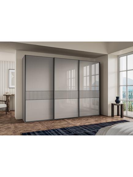 John Lewis Newlyn 3m Sliding Wardrobe with 3 Glass Doors - view 2, Pebble Grey