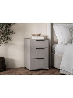 John Lewis Newlyn 3 Glass Drawer Bedside Table - view 2, Pebble Grey