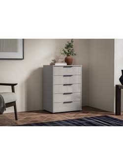 John Lewis Newlyn 5 Glass Drawer Chest - view 2, Pebble Grey