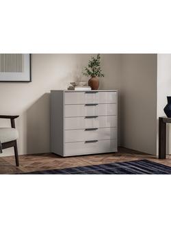 John Lewis Newlyn Wide 5 Glass Drawer Chest - view 2, Pebble Grey