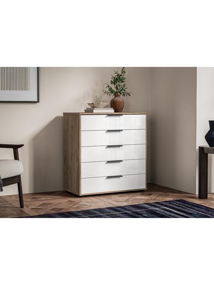 John Lewis Newlyn Wide 5 Glass Drawer Chest - view 2, White