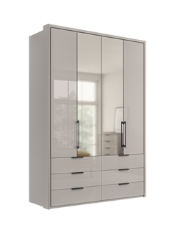 John Lewis Osaka 1.5m Bi-Fold Wardrobe with 2 Glass Doors, 2 Mirrored Doors & 6 Glass Drawers, Pebble Grey