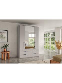 John Lewis Osaka 1.5m Bi-Fold Wardrobe with 2 Glass Doors, 2 Mirrored Doors & 6 Glass Drawers - view 2, Pebble Grey