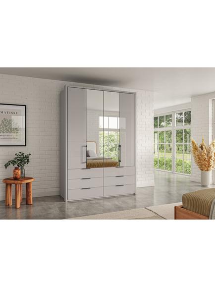 John Lewis Osaka 1.5m Bi-Fold Wardrobe with 2 Glass Doors, 2 Mirrored Doors & 6 Glass Drawers - view 2, Pebble Grey