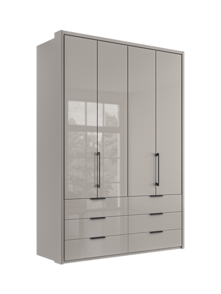 John Lewis Osaka 1.5m Bi-Fold Wardrobe with 4 Glass Doors & 6 Glass Drawers, Pebble Grey