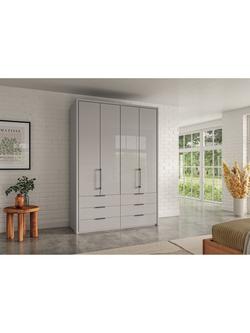 John Lewis Osaka 1.5m Bi-Fold Wardrobe with 4 Glass Doors & 6 Glass Drawers - view 2, Pebble Grey