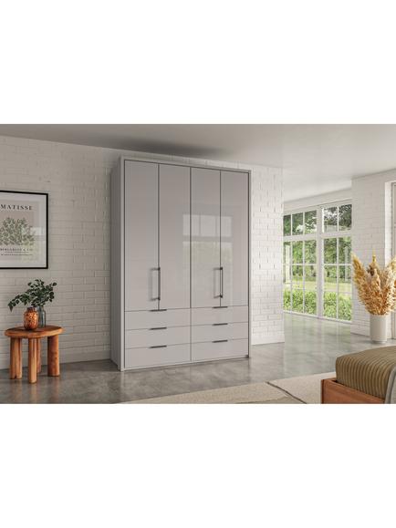 John Lewis Osaka 1.5m Bi-Fold Wardrobe with 4 Glass Doors & 6 Glass Drawers - view 2, Pebble Grey