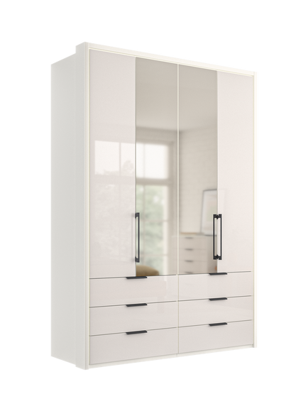 John Lewis Osaka 1.5m Bi-Fold Wardrobe with 2 Glass Doors, 2 Mirrored Doors & 6 Glass Drawers - view 2, White