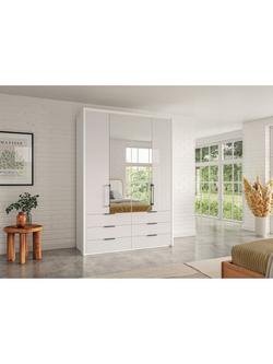 John Lewis Osaka 1.5m Bi-Fold Wardrobe with 2 Glass Doors, 2 Mirrored Doors & 6 Glass Drawers, White