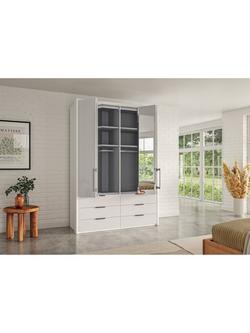 John Lewis Osaka 1.5m Bi-Fold Wardrobe with 2 Glass Doors, 2 Mirrored Doors & 6 Glass Drawers - view 2, White