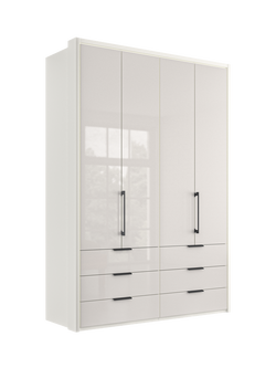 John Lewis Osaka 1.5m Bi-Fold Wardrobe with 4 Glass Doors & 6 Glass Drawers, White