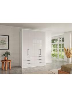 John Lewis Osaka 1.5m Bi-Fold Wardrobe with 4 Glass Doors & 6 Glass Drawers - view 2, White