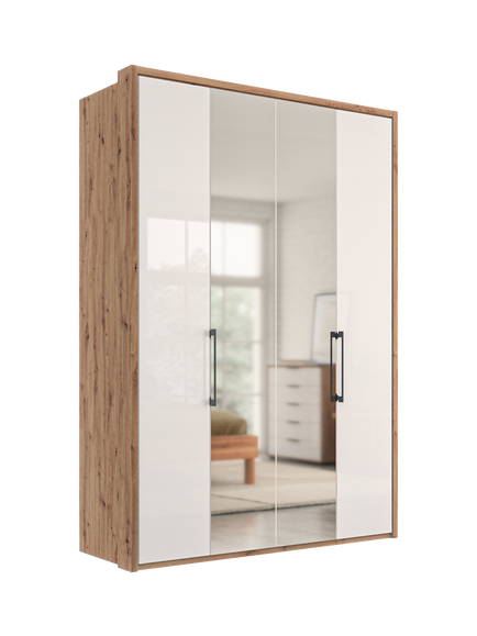 John Lewis Osaka 1.5m Bi-Fold Wardrobe with 2 Glass Doors & 2 Mirrored Doors, White Oak