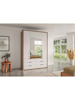John Lewis Osaka 1.5m Bi-Fold Wardrobe with 2 Glass Doors, 2 Mirrored Doors & 6 Glass Drawers - view 2, White Oak