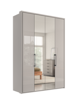 John Lewis Osaka 1.5m Bi-Fold Wardrobe with 2 Glass Doors & 2 Mirrored Doors, Pebble Grey