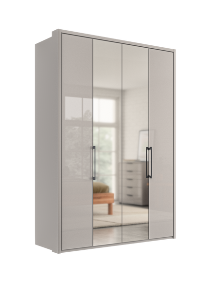 John Lewis Osaka 1.5m Bi-Fold Wardrobe with 2 Glass Doors & 2 Mirrored Doors, Pebble Grey