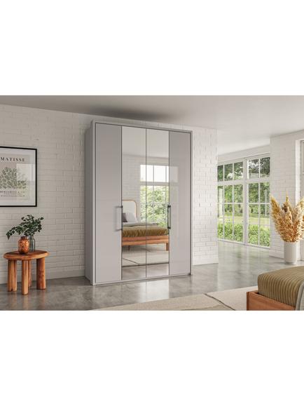 John Lewis Osaka 1.5m Bi-Fold Wardrobe with 2 Glass Doors & 2 Mirrored Doors - view 2, Pebble Grey
