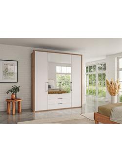 John Lewis Osaka 2m Bi-Fold Wardrobe with 2 Glass Doors, 2 Mirrored Doors & 3 Glass Drawers - view 2, White Oak