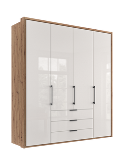 John Lewis Osaka 2m Bi-Fold Wardrobe with 4 Glass Doors & 3 Glass Drawers, White Oak