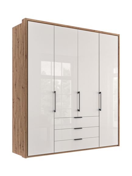 John Lewis Osaka 2m Bi-Fold Wardrobe with 4 Glass Doors & 3 Glass Drawers, White Oak
