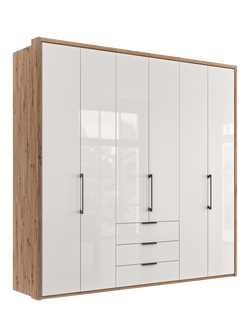 John Lewis Osaka 2.25m Bi-Fold Wardrobe with 6 Glass Doors & 3 Glass Drawers, White Oak