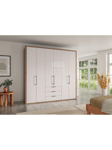 John Lewis Osaka 2.25m Bi-Fold Wardrobe with 6 Glass Doors & 3 Glass Drawers - view 2, White Oak