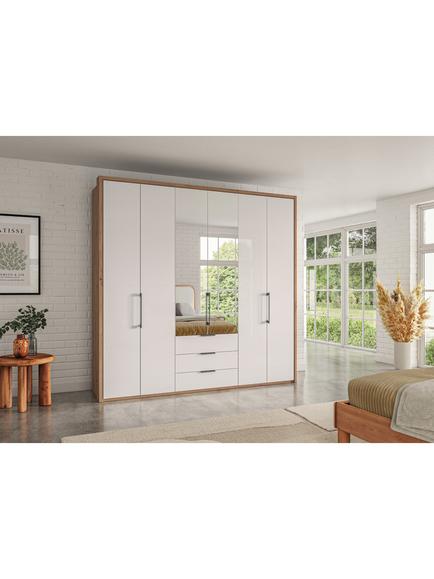 John Lewis Osaka 2.25m Bi-Fold Wardrobe with 4 Glass Doors, 2 Mirrored Doors & 3 Glass Drawers - view 2, White Oak