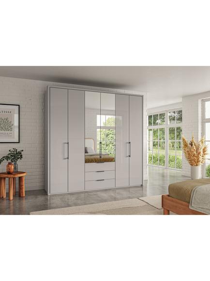 John Lewis Osaka 2.25m Bi-Fold Wardrobe with 4 Glass Doors, 2 Mirrored Doors & 3 Glass Drawers - view 2, Pebble Grey