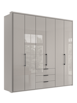 John Lewis Osaka 2.25m Bi-Fold Wardrobe with 6 Glass Doors & 3 Glass Drawers, Pebble Grey