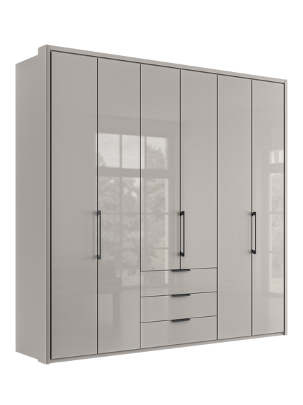 John Lewis Osaka 2.25m Bi-Fold Wardrobe with 6 Glass Doors & 3 Glass Drawers, Pebble Grey