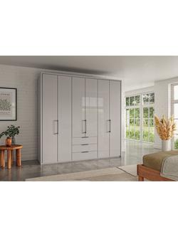 John Lewis Osaka 2.25m Bi-Fold Wardrobe with 6 Glass Doors & 3 Glass Drawers - view 2, Pebble Grey