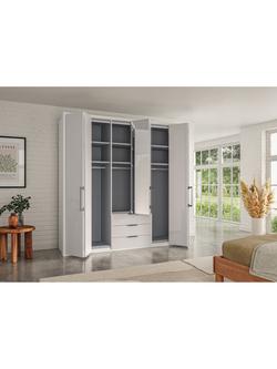 John Lewis Osaka 2.25m Bi-Fold Wardrobe with 4 Glass Doors, 2 Mirrored Doors & 3 Glass Drawers - view 2, White