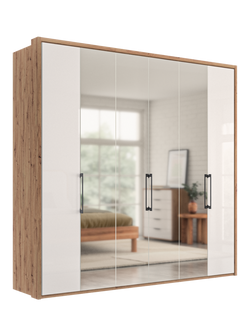 John Lewis Osaka 2.25m Bi-Fold Wardrobe with 2 Glass Doors & 4 Mirrored Doors, White